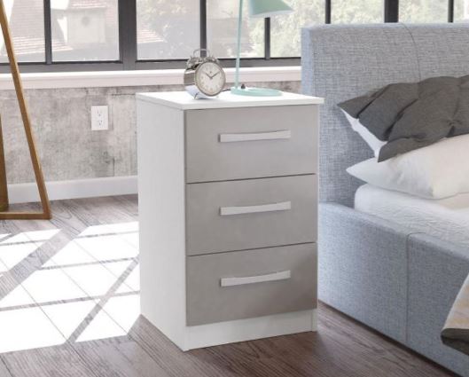 Larz 3 Drawer Bedside Table - White & Grey
