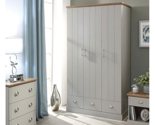 Kinsley 3 Door 3 Drawer Wardrobe-Grey