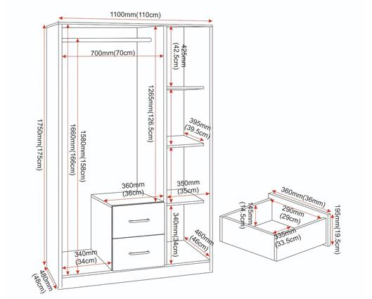 DAKOTA 3 DOOR 2 DRAWER MIRRORED WARDROBE - WHITE