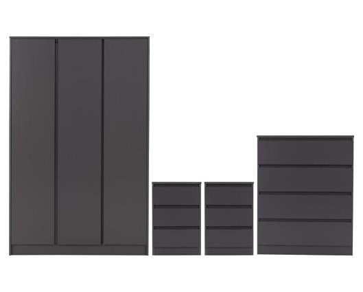 MALVERN 3 DOOR WARDROBE BEDROOM SET - GREY
