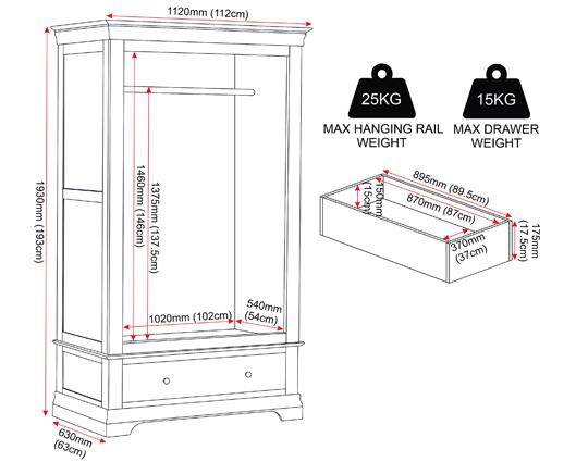 BORDEAUX 2 DOOR WARDROBE - IVORY