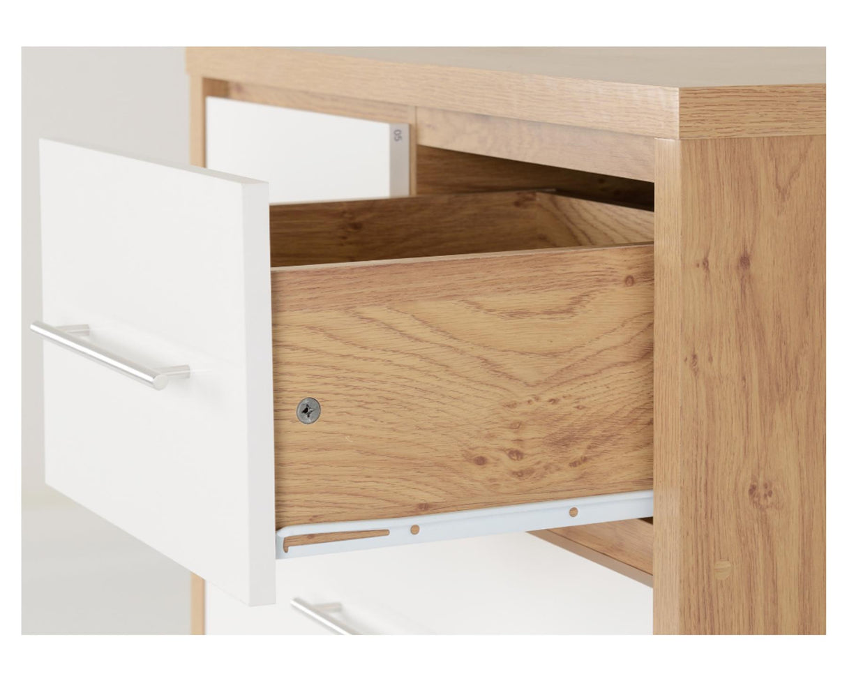 Santos 3+2 Drawer Chest - White High Gloss/Light Oak Effect Veneer