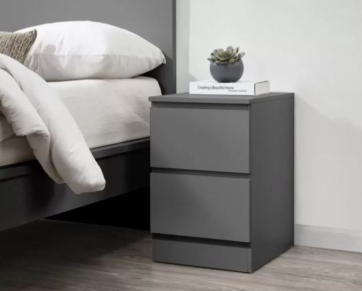 Oakley 2 Drawer Bedside- Grey