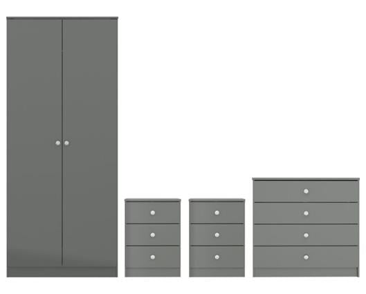 DENVER 2 DOOR WARDROBE BEDROOM SET - GREY GLOSS