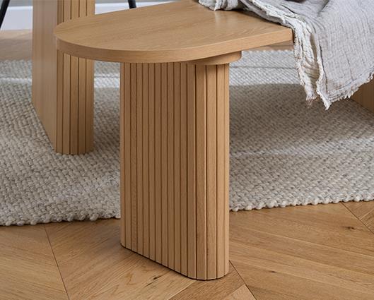 Axel Oval Fluted Dining Table with 2 Fabric Chairs and 1 Bench - Oak