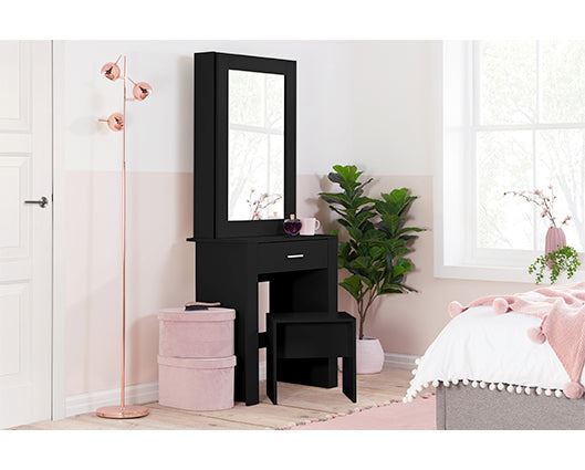 Emilia 1 Drawer Sliding Mirror Dressing Table - Black