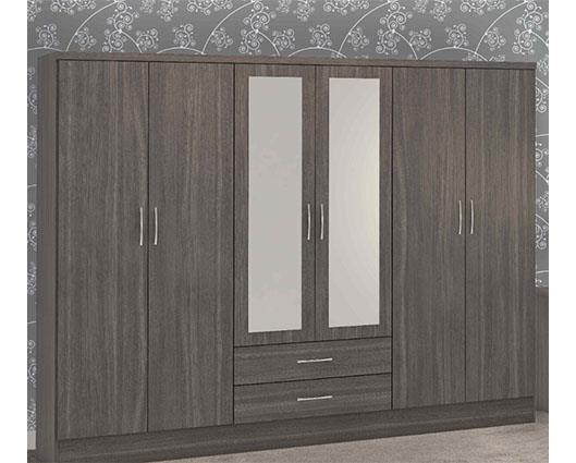 NEVADA 6 DOOR 2 DRAWER WARDROBE - BLACK WOOD GRAIN