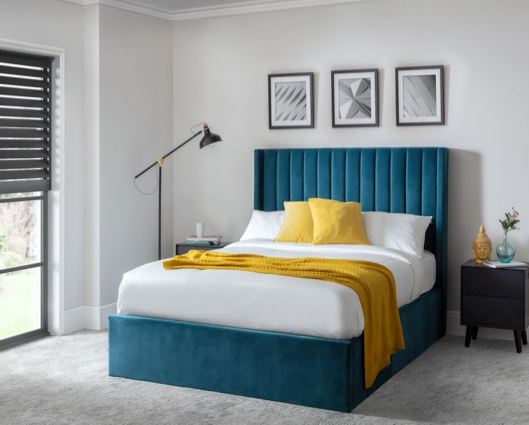 Langham Scalloped Headboard Ottoman King Bed - Teal