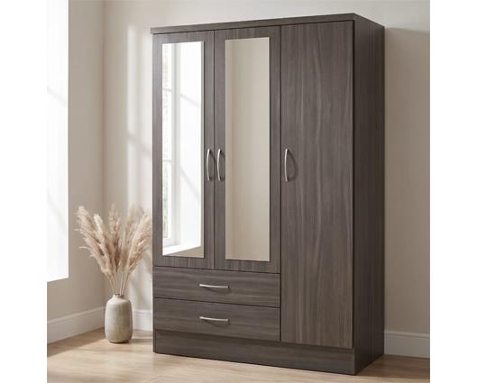 NEVADA 3 DOOR 2 DRAWER WARDROBE - BLACK WOOD GRAIN