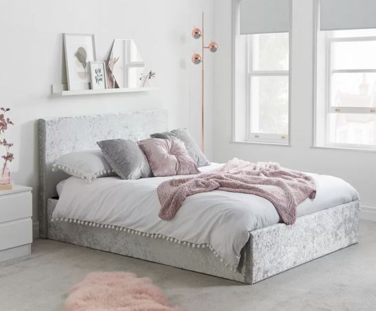 Berlin Double Ottoman Bed - Steel Crushed Velvet