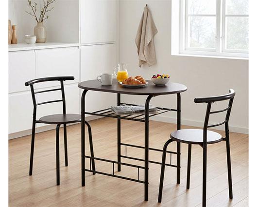 DERRY DINING SET (X2 CHAIRS) - BLACK/WALNUT