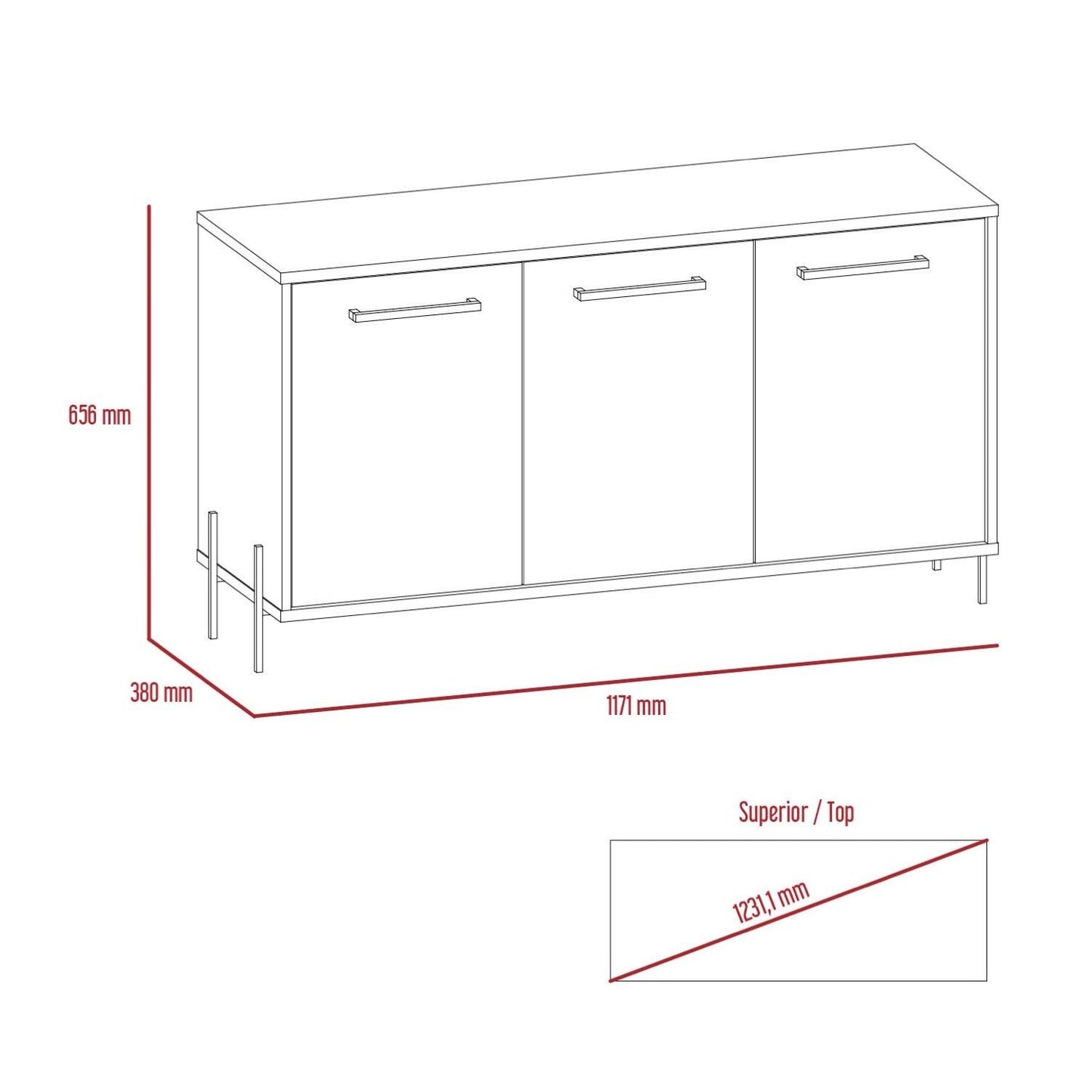 Houston Medium Sideboard with 3 Doors