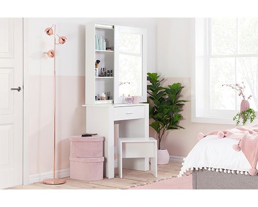 Emilia 1 Drawer Sliding Mirror Dressing Table - White