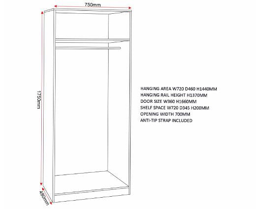 DENVER 2 DOOR WARDROBE - GREY GLOSS