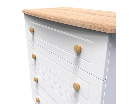 Warwick 4 Drawer Chest - White Matt with Bardolino Oak Top