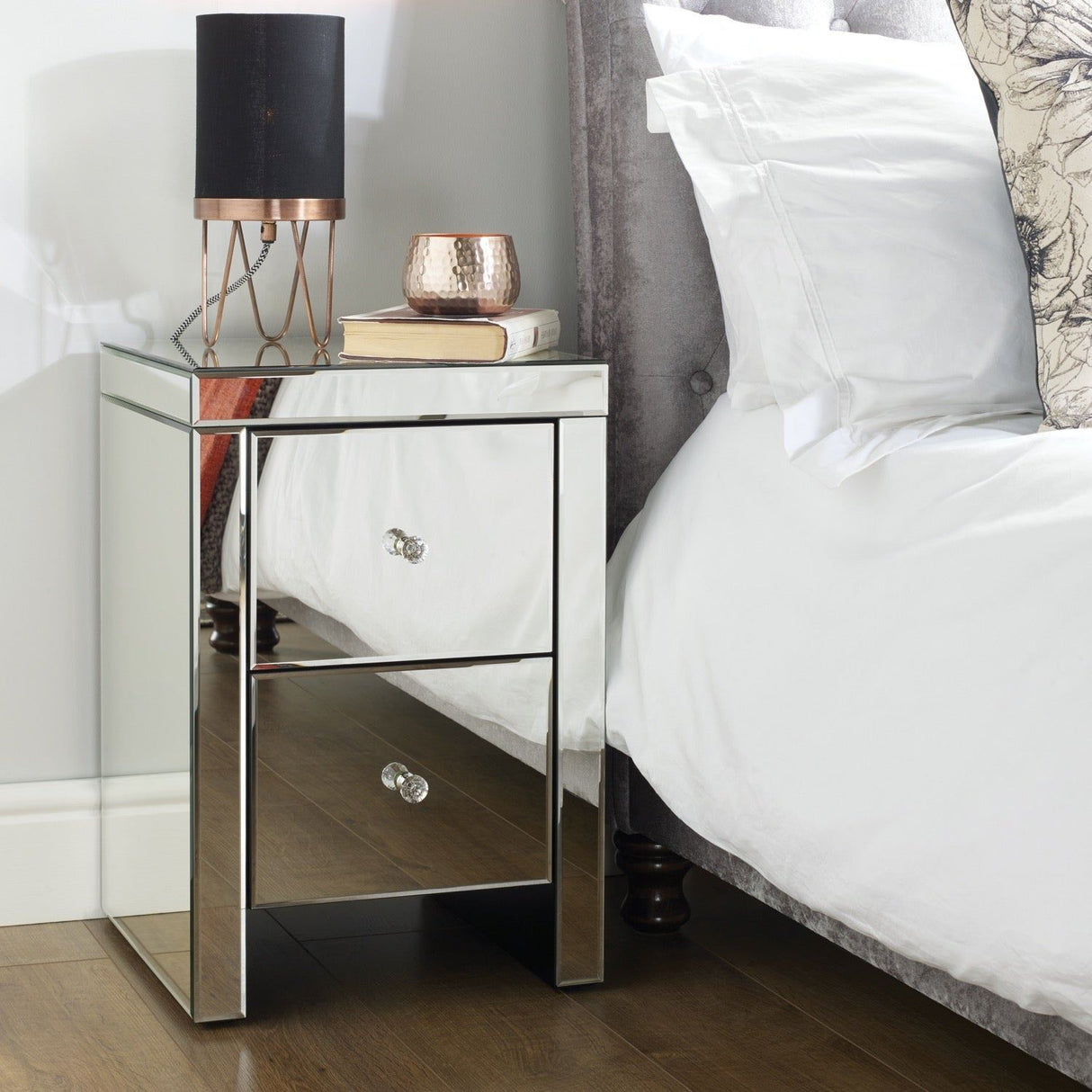 Saxen 2 Drawer Bedside Table - Mirrored