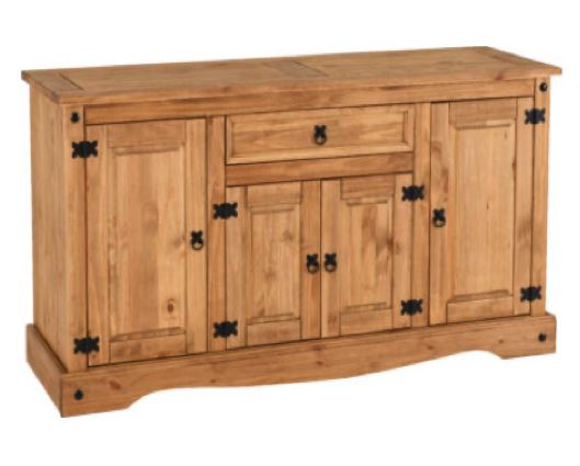 Corona 4 Door 1 Drawer Sideboard - Distressed Waxed Pine