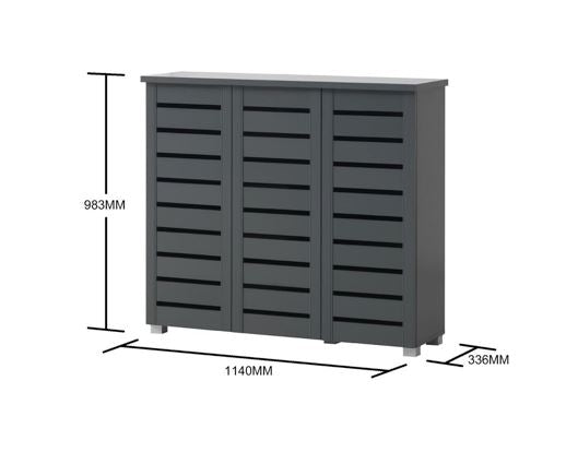 Tall 3 Door Shoe Cabinet-Dark Grey