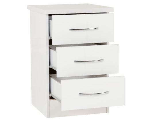 Neptune 3 Drawer Bedside - White Gloss
