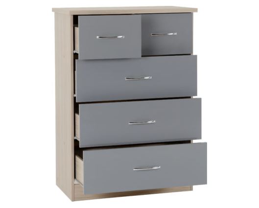 Neptune 3+2 Drawer Chest - Grey Gloss/Light Oak Effect Veneer