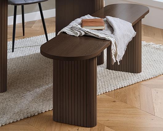 Axel Oval Fluted Dining Table with 2 Benches - Walnut