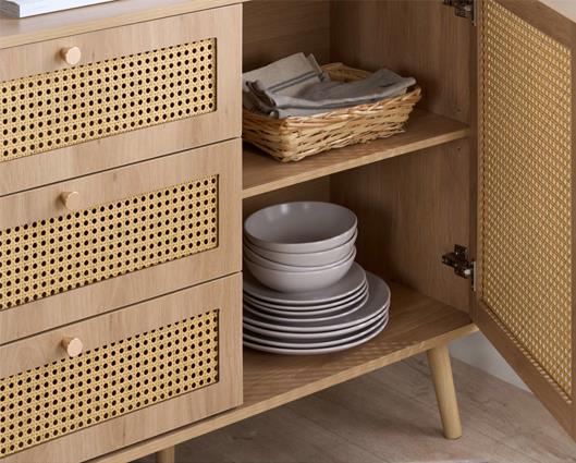 Croxley Rattan 2 Door 3 Drawer Sideboard - Oak