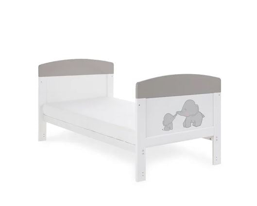 Elephants Grey Cot Bed + Fibre Mattress