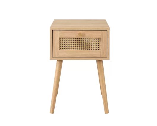Croxley 1 Drawer Rattan Bedside- Oak