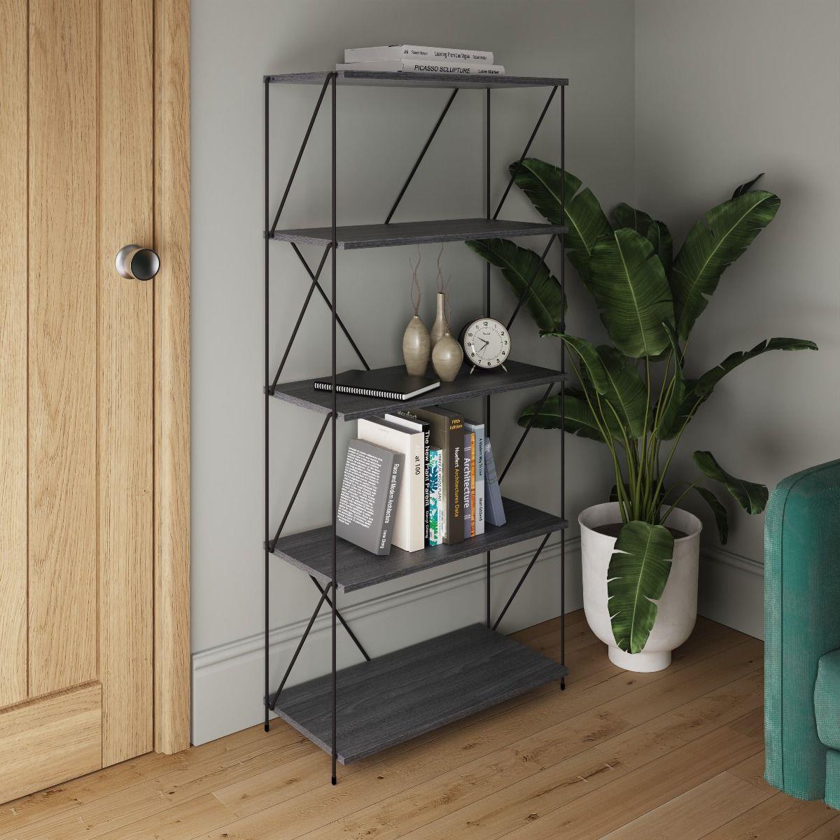 Leyla 5 Tier Shelving Unit- Grey