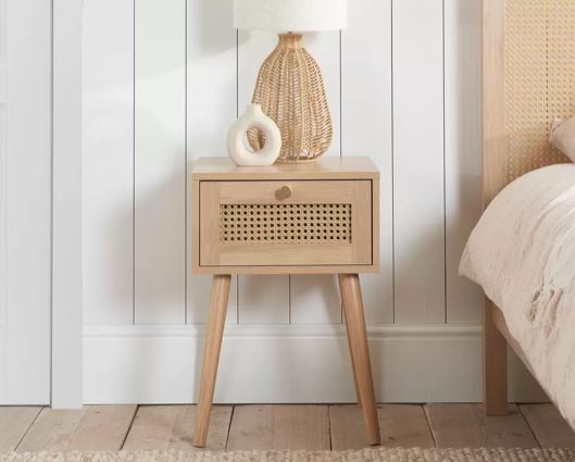 Croxley 1 Drawer Rattan Bedside- Oak