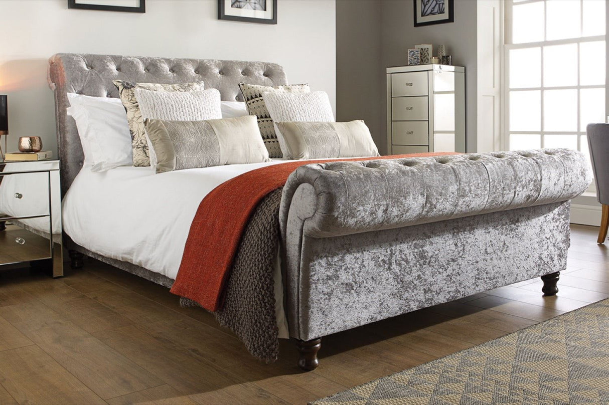 Charlton Side Lift Ottoman Super King Bed - Steel Crushed Velvet