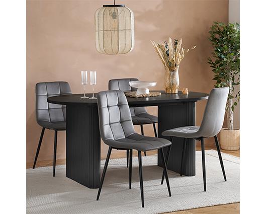 Axel Oval Fluted Dining Table - Black