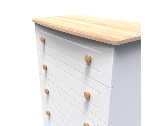 Warwick 5 Drawer Chest - White Matt with Bardolino Oak Top