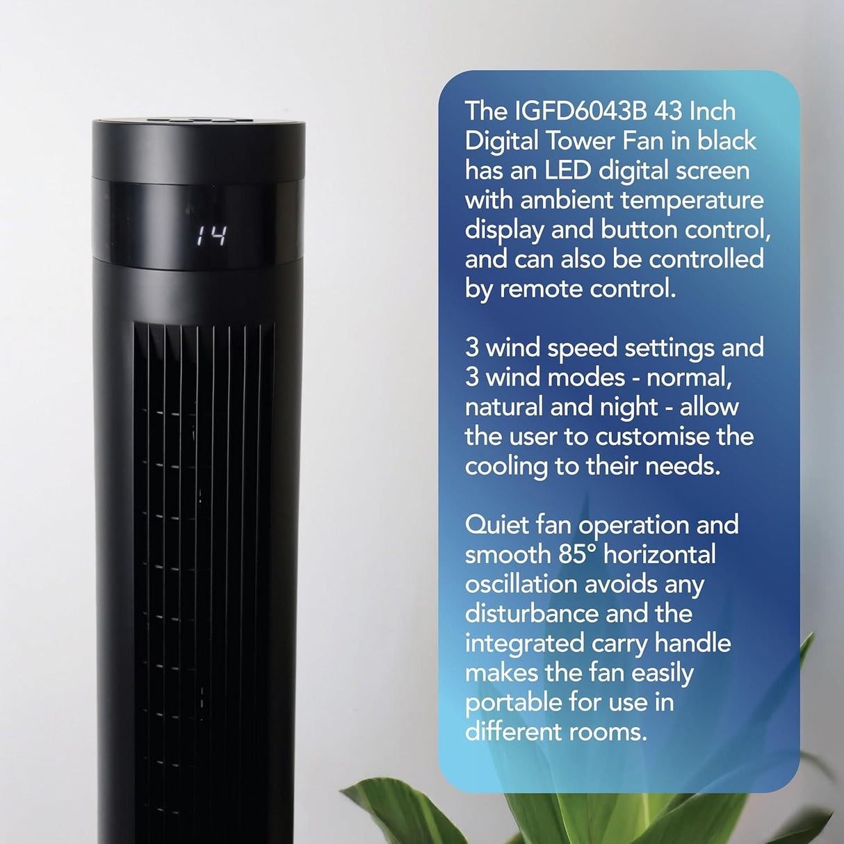 Igenix 43" Digital Tower Fan - Black