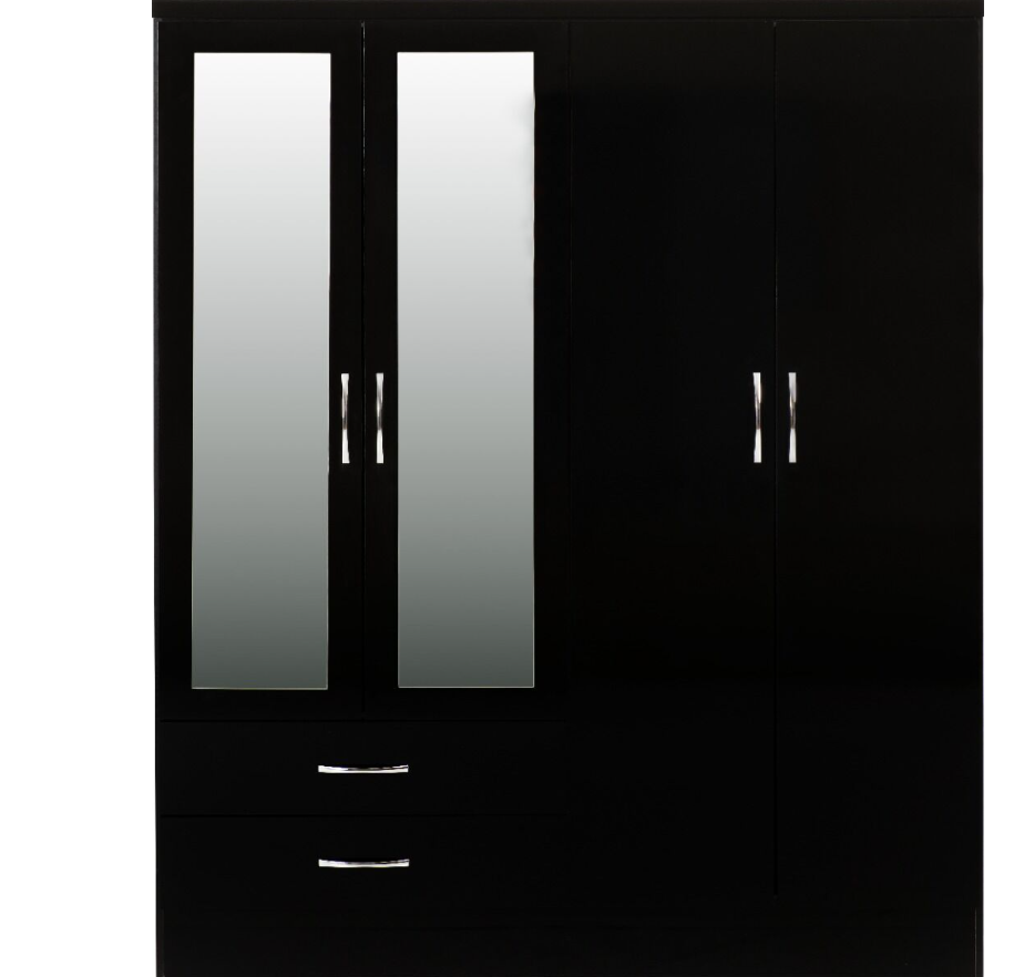 NEVADA 4 DOOR 2 DRAWER WARDROBE - BLACK GLOSS