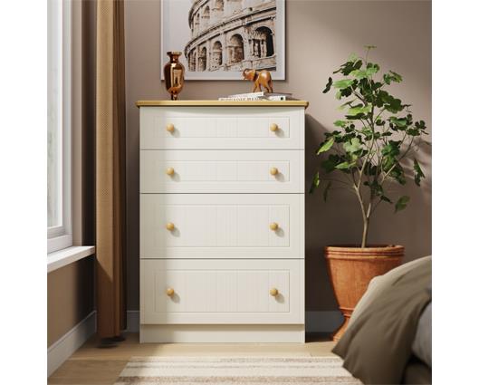 Warwick 4 Drawer Deep Chest - Cream Ash with Modern Oak Top