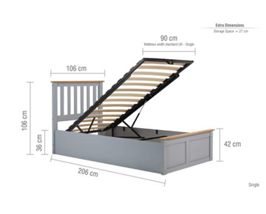 Phoenix Single Ottoman Bed - Stone Grey
