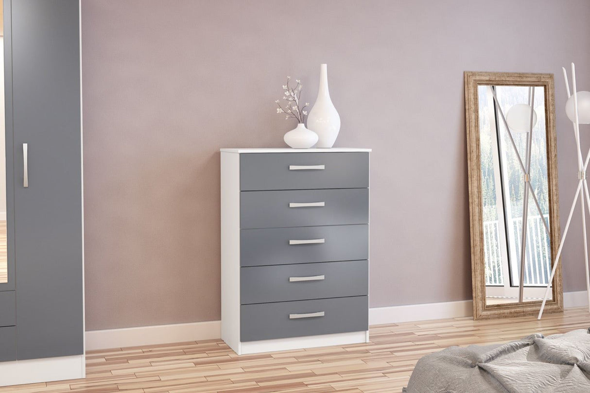 Larz 5 Drawer Chest - White & Grey