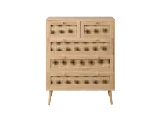 Croxley 5 Drawer Rattan Chest- Oak