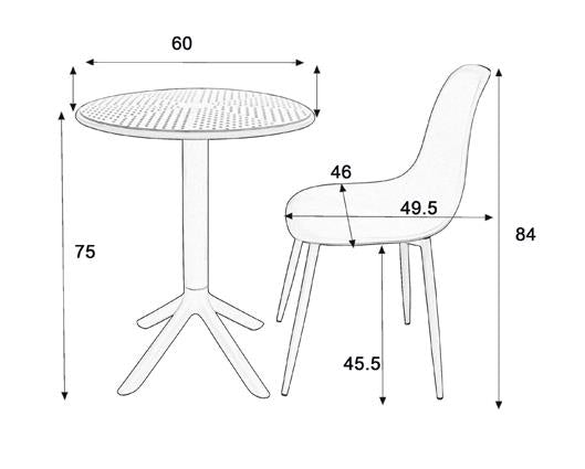 3 piece Cala bistro table & 2 chair set outdoor grade, sand
