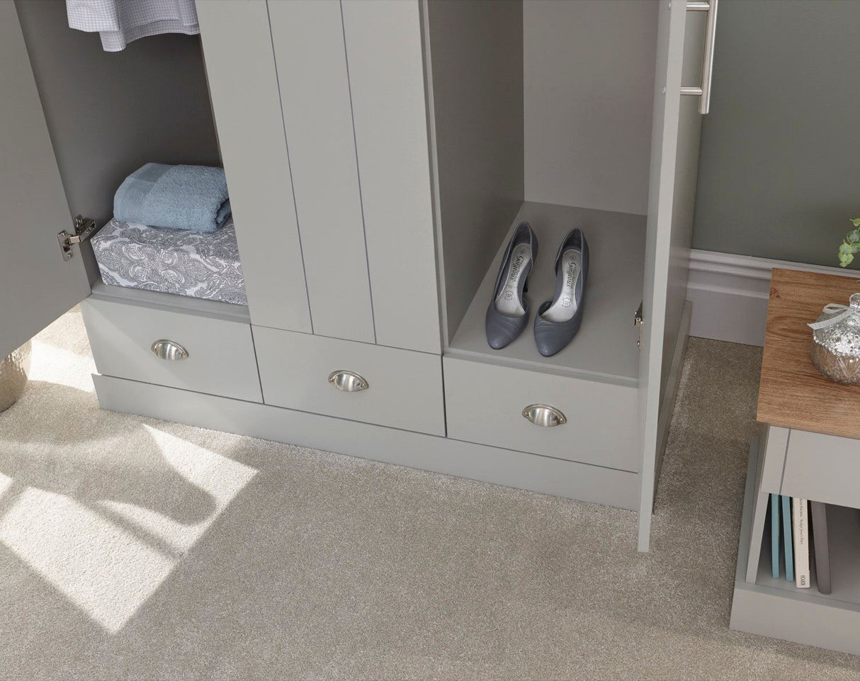 Kinsley 3 Door 3 Drawer Wardrobe-Grey