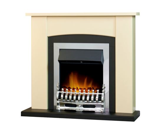 Hardin Fireplace in Cream & Black with Electric Fire in Chrome, 39cm