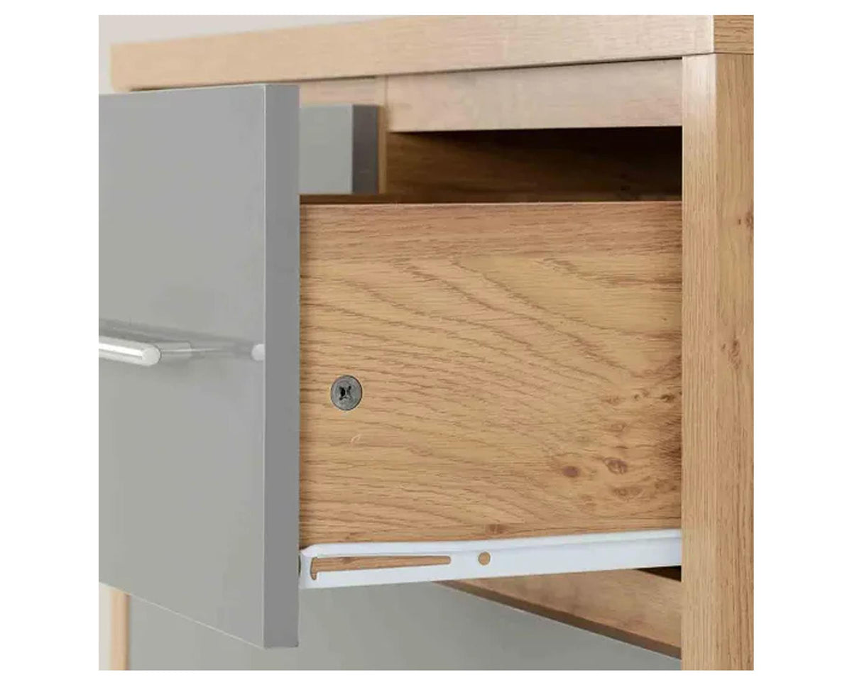 Santos 3+2 Drawer Chest - Grey High Gloss/Light Oak Effect Veneer