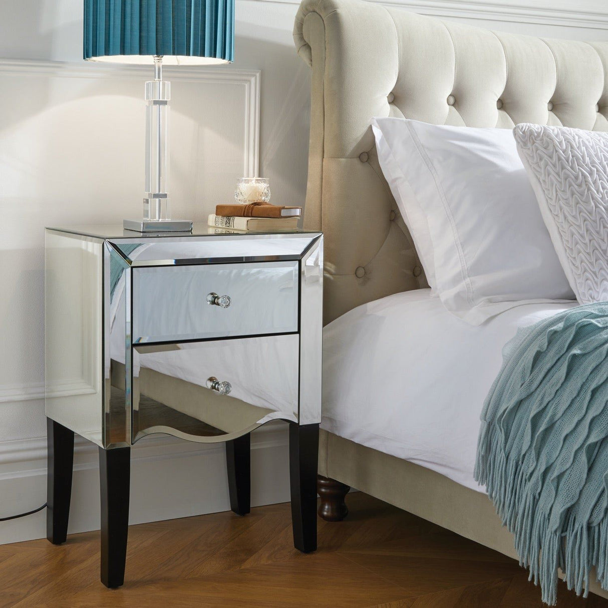 Paolo 2 Drawer Bedside Table - Mirrored