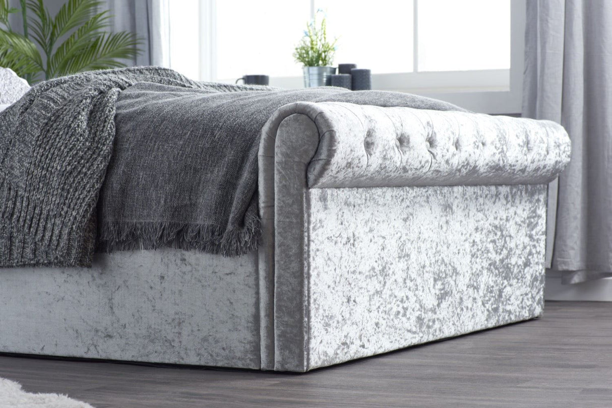 Sienna Double Ottoman Bed - Steel Crushed Velvet