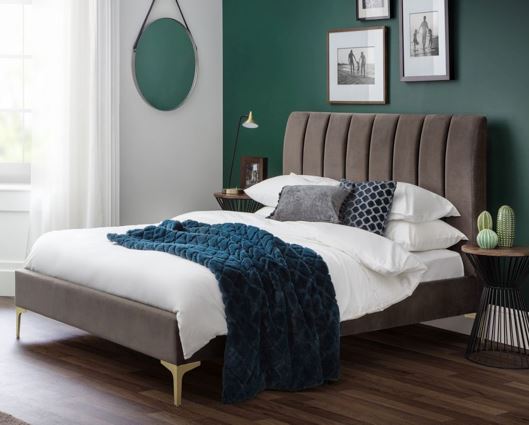 Deco Velvet King Bed - Grey