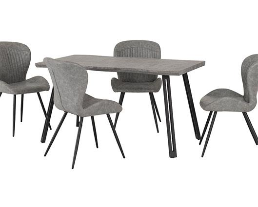 QUEBEC WAVE EDGE DINING SET (X4 CHAIRS) - CONCRETE EFFECT/GREY FAUX LEATHER