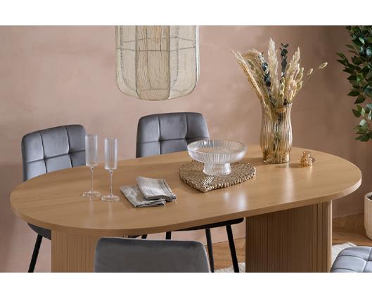 Axel Oval Fluted Dining Table with 4 Fabric Chairs - Oak