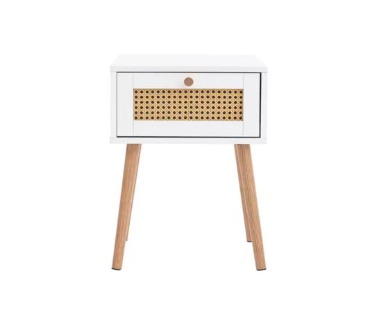 Catalina 1 Drawer Rattan Bedside- White