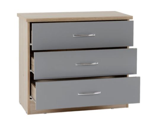 Neptune 3 Drawer Chest - Grey Gloss/Light Oak Effect Veneer